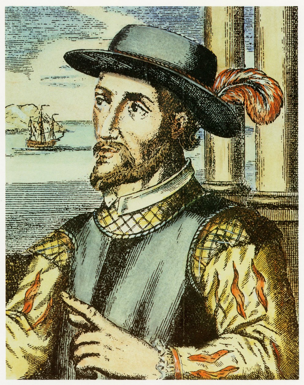 Porträtt av Juan Ponce de Leon (1474 – 1521) (handfärgad gravyr). av Spanish School