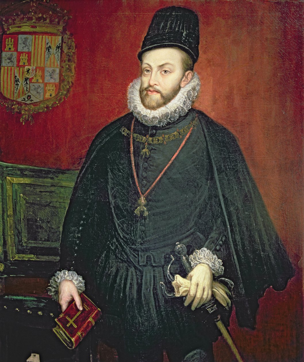 Porträtt av Filip II (1527-1598), kung av Spanien (o/c) av Spanish School