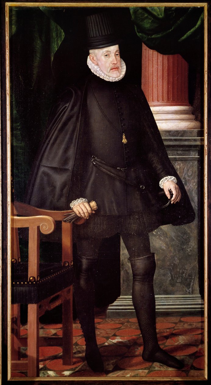 Porträtt av Filip II, kung av Spanien (1527-1598) Målning av den spanska skolan. 1500-talet Madrid, Pradomuseet av Spanish School