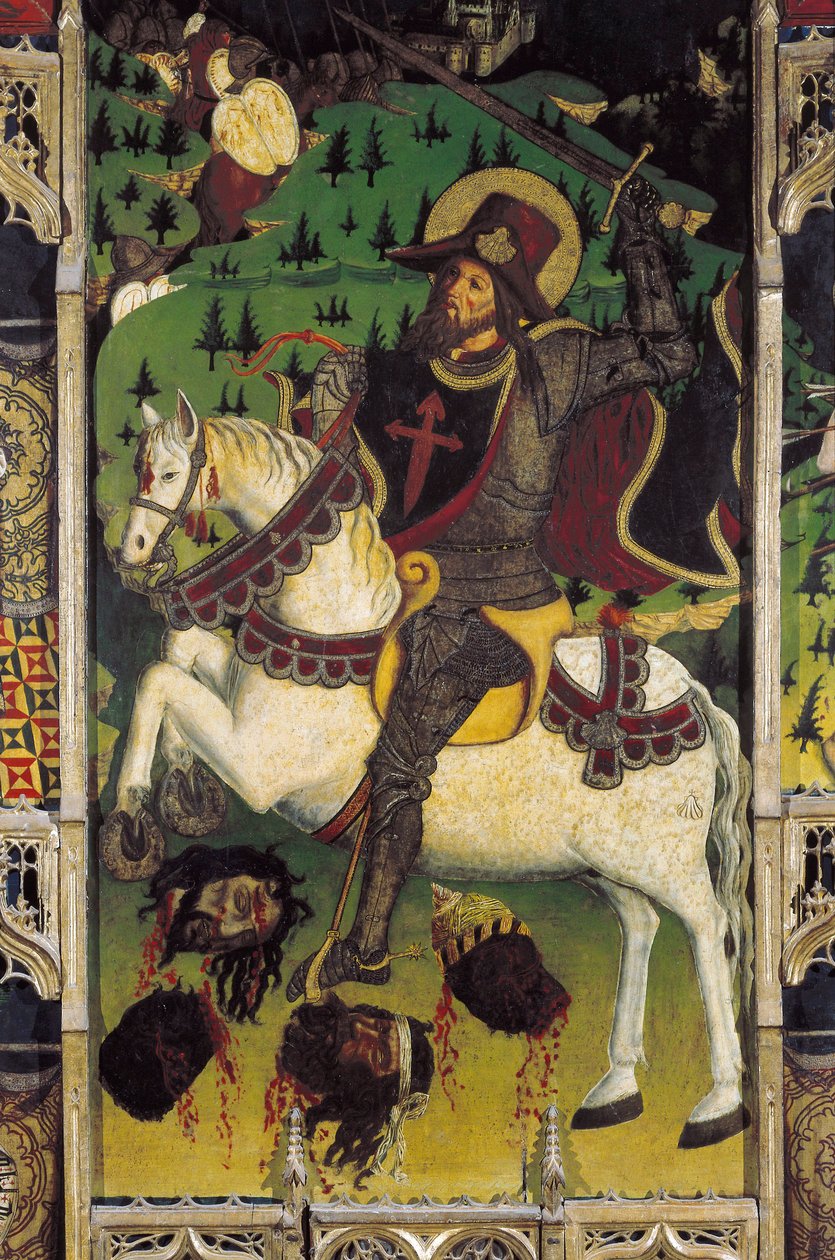 Representation av James Matamore (Santiago Matamoro), från en altartavla i det kungliga kapellet i Alcazar i Segovia, Spanien av Spanish School