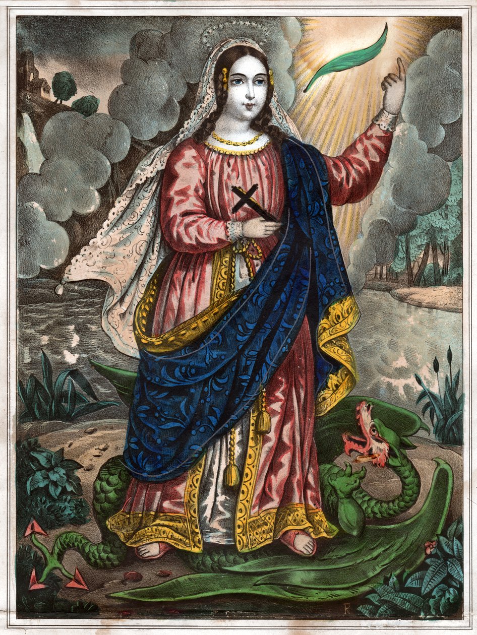 Saint Margaret av Antiochia. (gravyr, ca 1830) av Spanish School