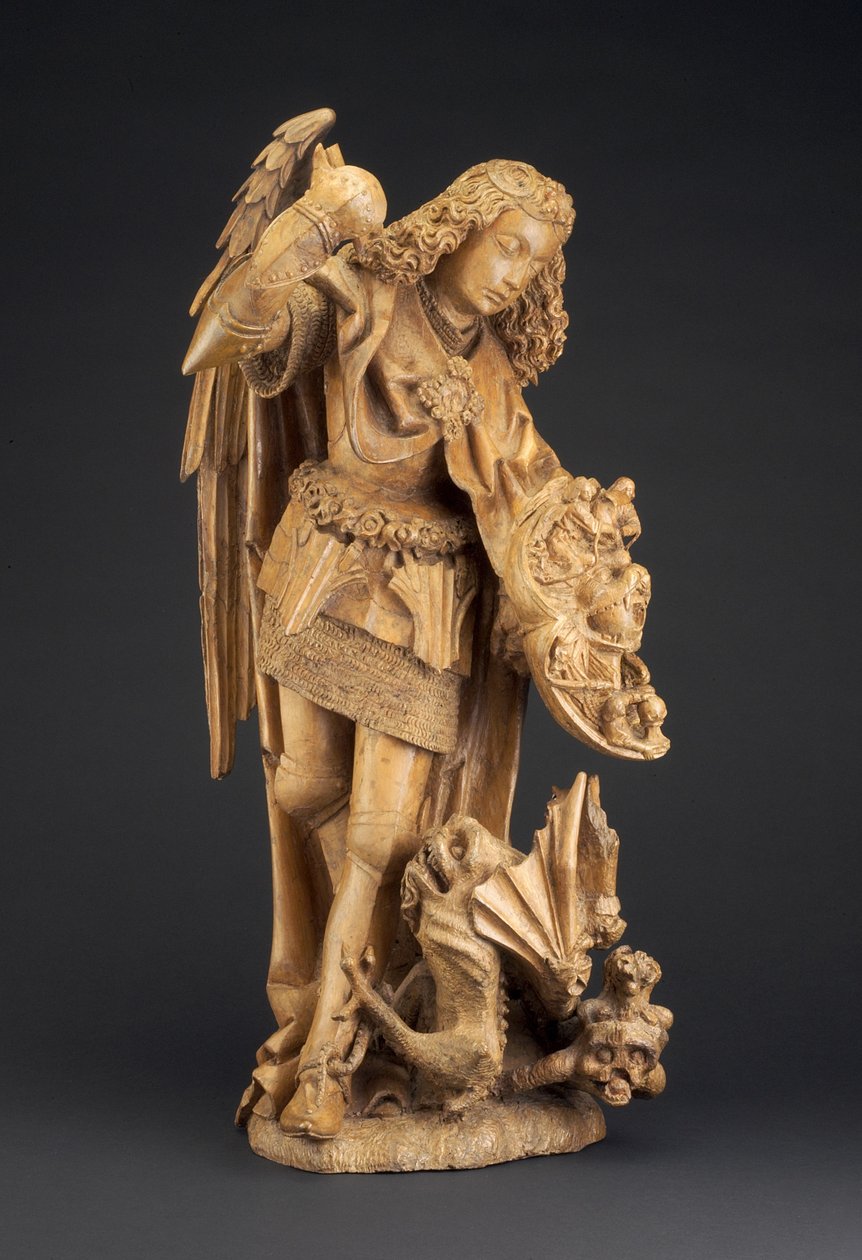 Sankt Mikael och djävulen, ca 1475-1500 (poppel) av Spanish School