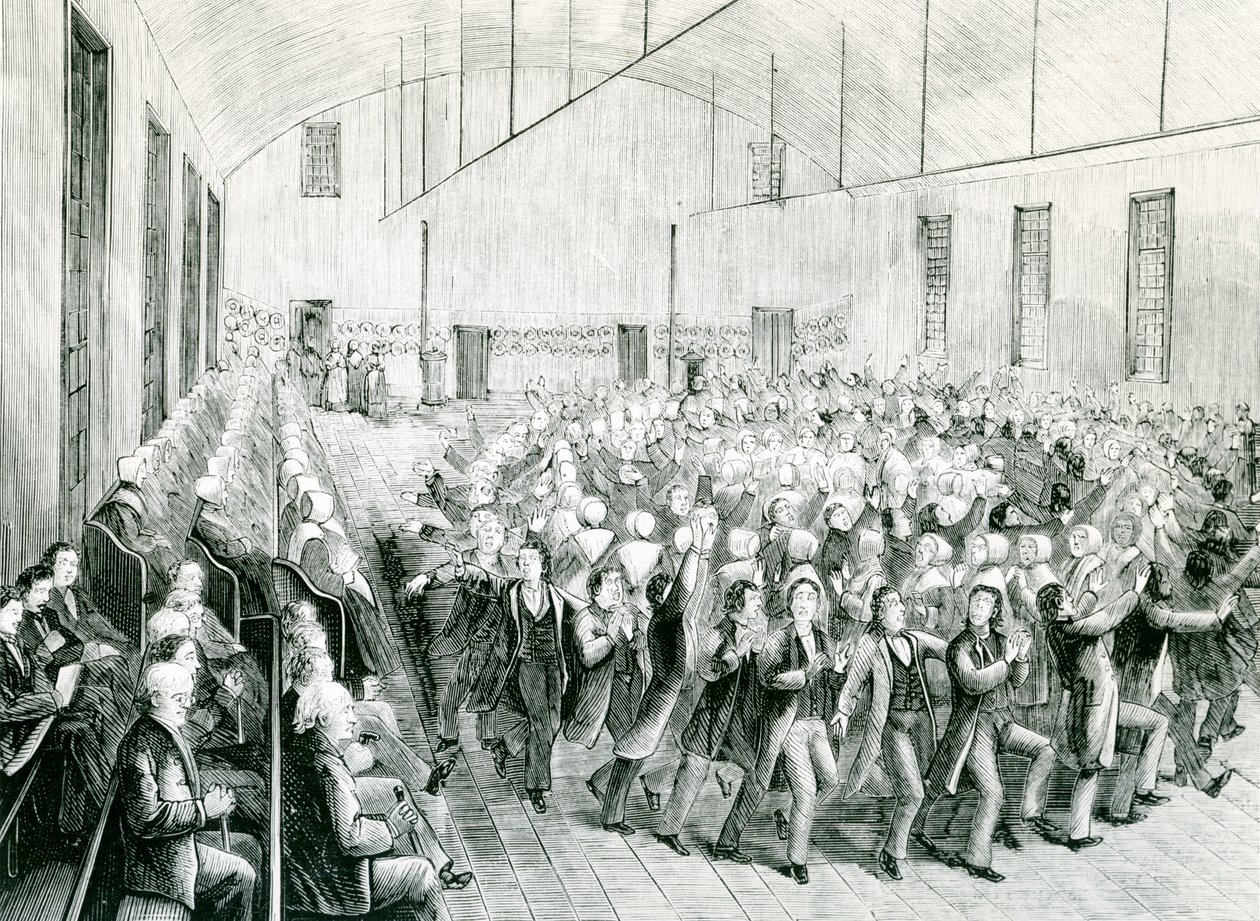 Shakermöte i New Lebanon, New York, 1873 av Spanish School