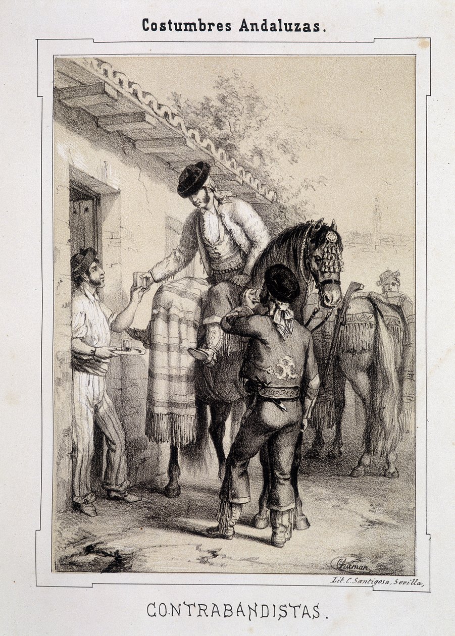 Smugglare, "" Andalusian Costumes"" av D Antonio Chaman av Spanish School