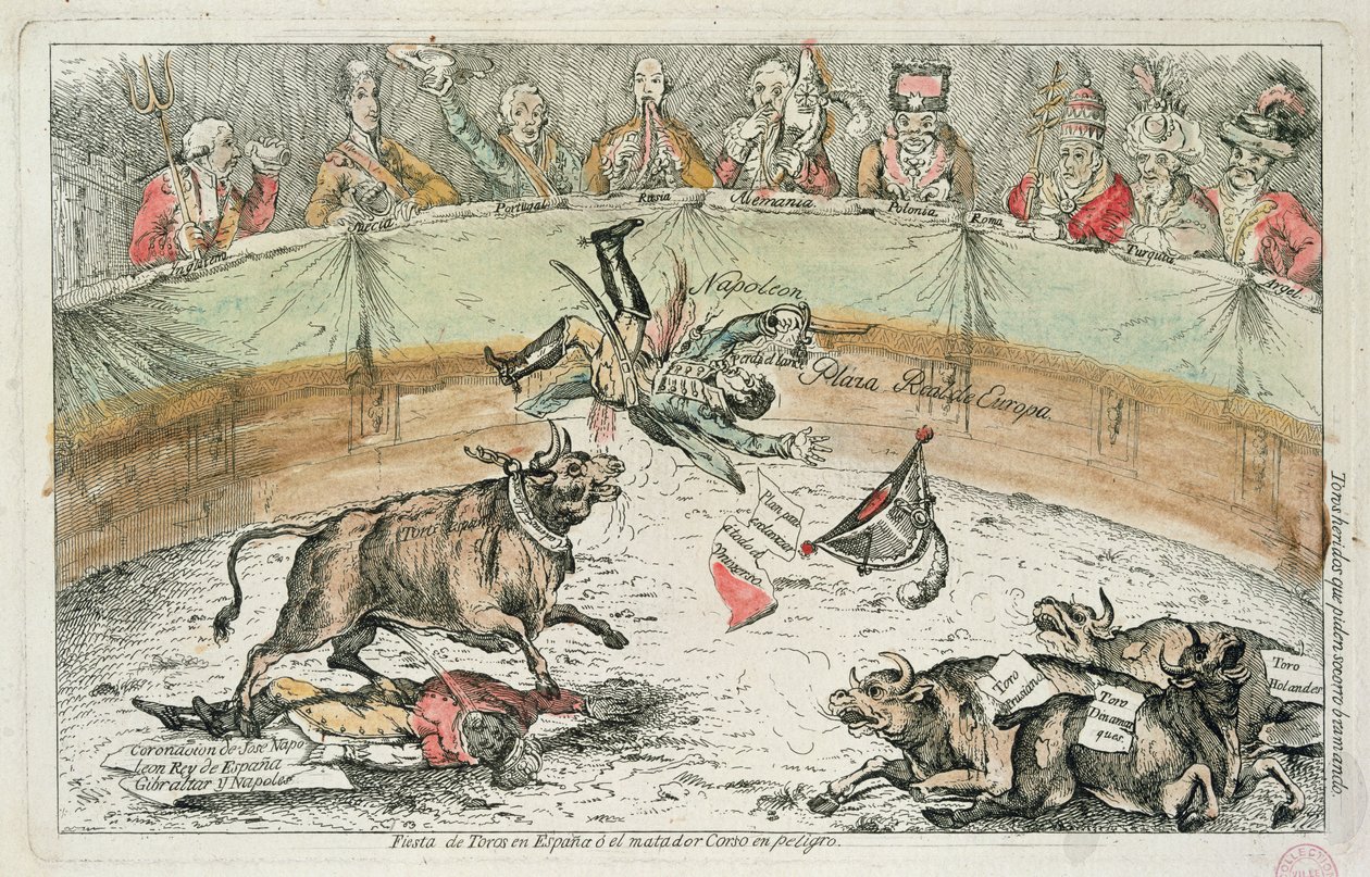 Spansk tjur, karikatyr av Joseph Bonaparte, kung av Spanien, 1809 av Spanish School