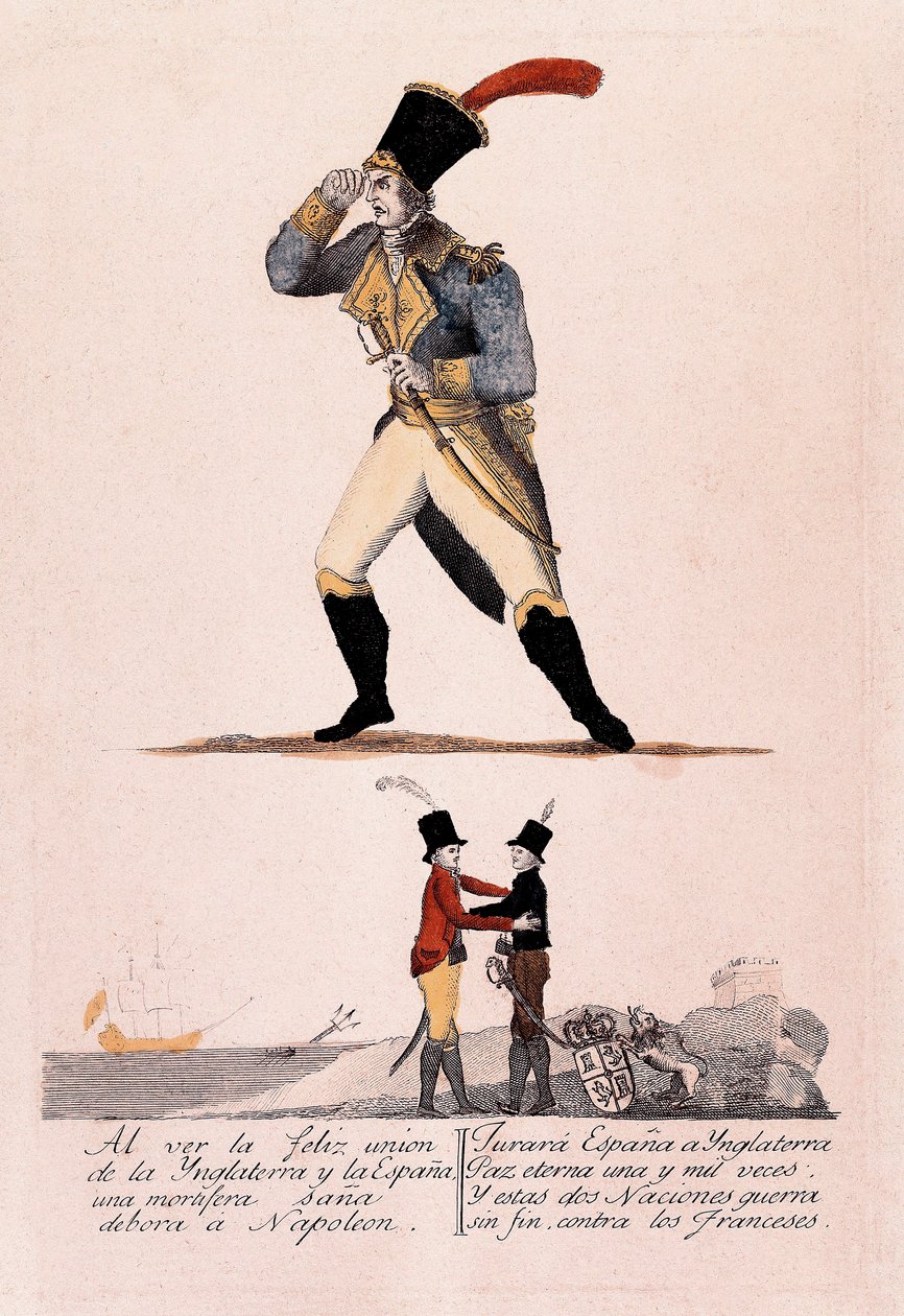 Spanska frihetskriget: Napoleon står inför alliansen mellan Spanien och England av Spanish School