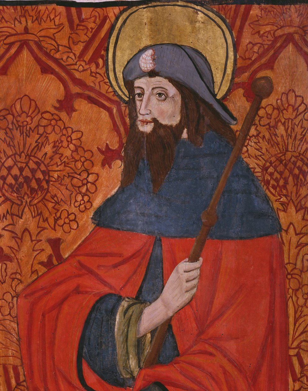 St. Jakob den store, detalj, panel från kyrkan San Andres of Tortura, sent 1400-tal-tidigt 1500-tal (målat trä) (se även 345848) av Spanish School