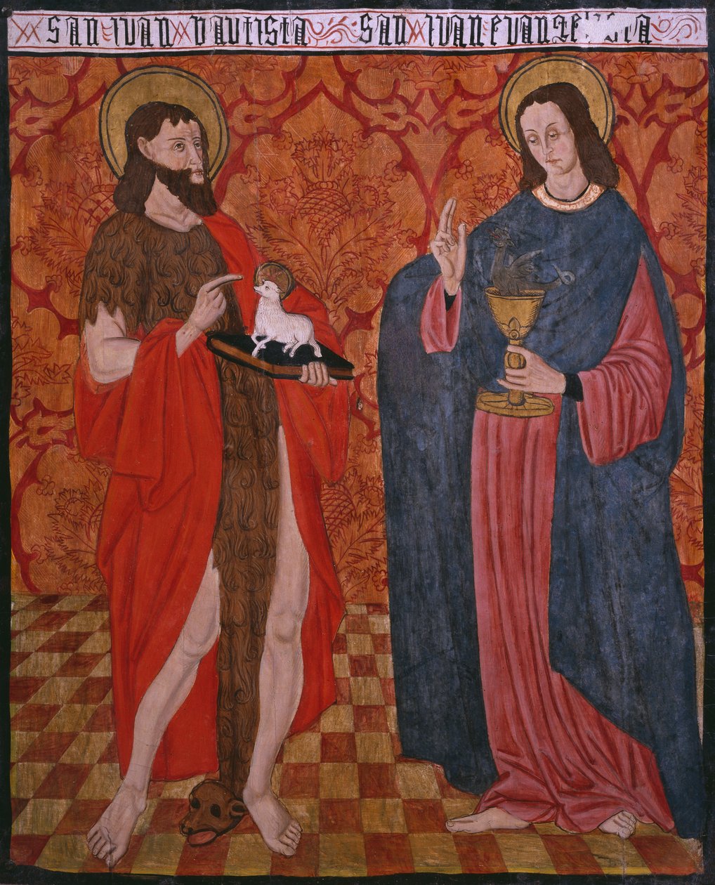 Johannes döparen och Johannes evangelisten, panel från kyrkan San Andres of Tortura, sent 1400-tal - början av 1500-talet (målat trä) av Spanish School