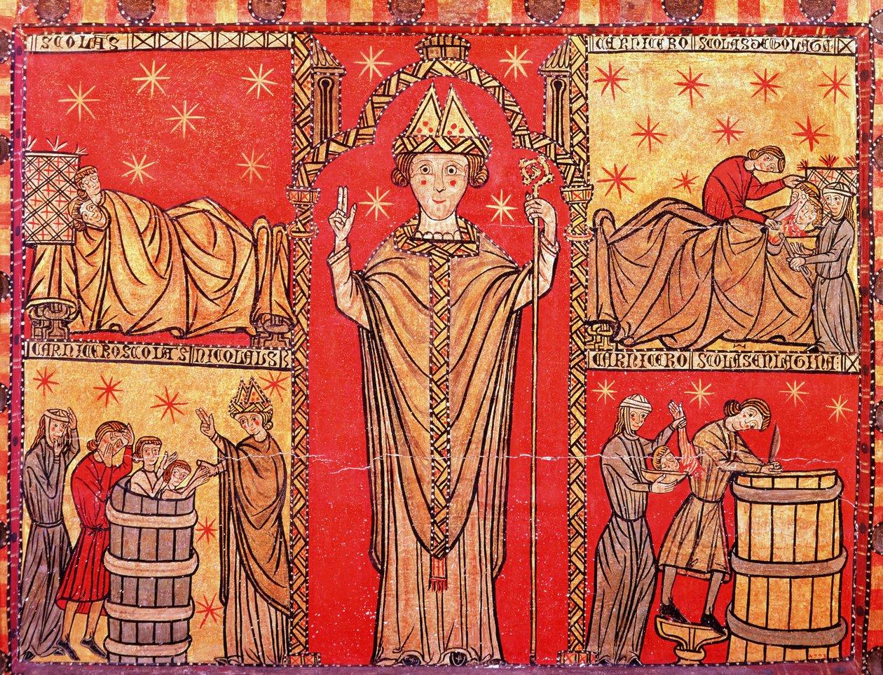 St. Nicholas of Bari (tempera på panel) av Spanish School