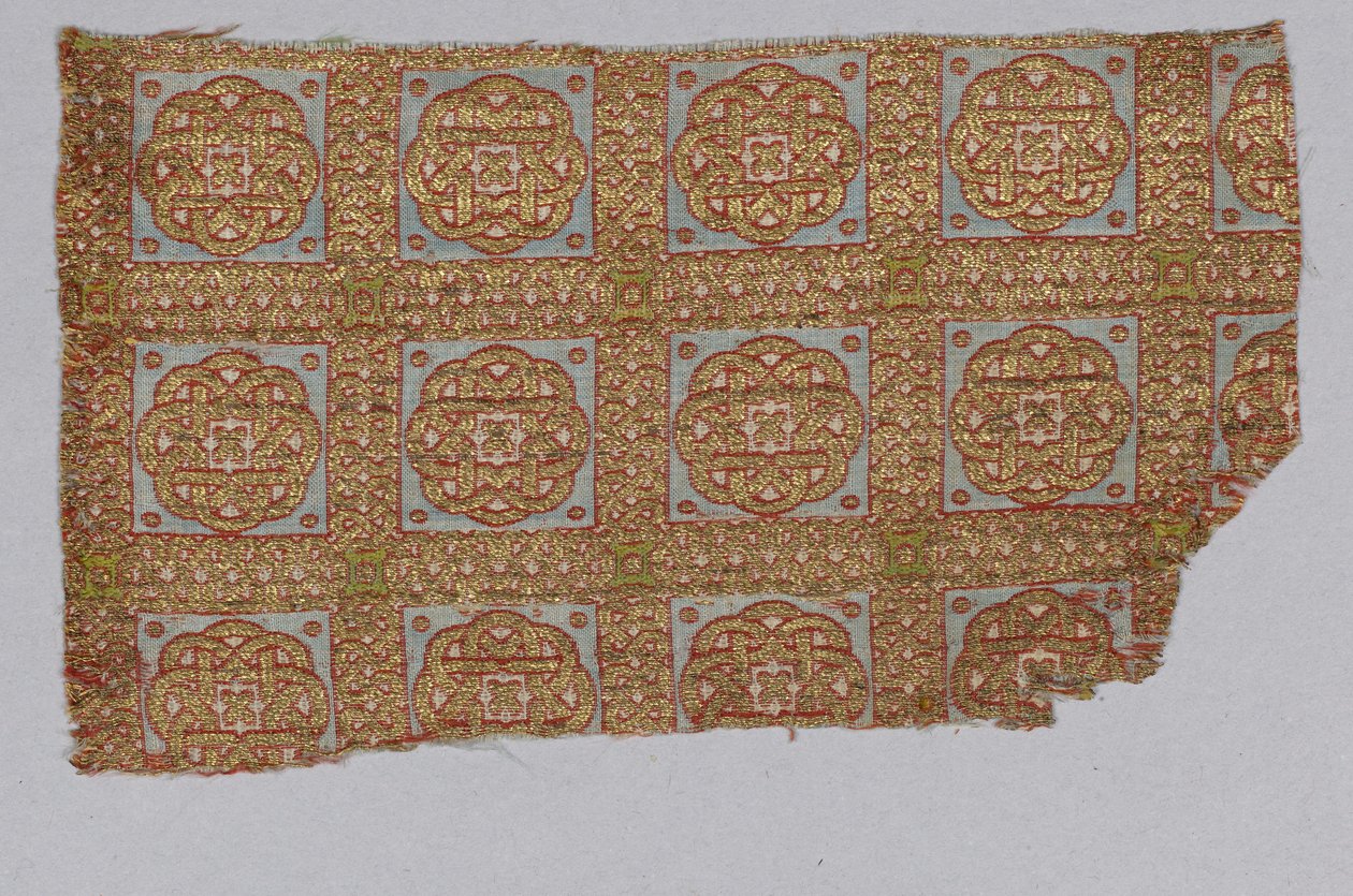 Textilfragment från Dalmatiken i San Valerius (silke, förgyllt djursubstrat runt en silkeskärna) av Spanish School