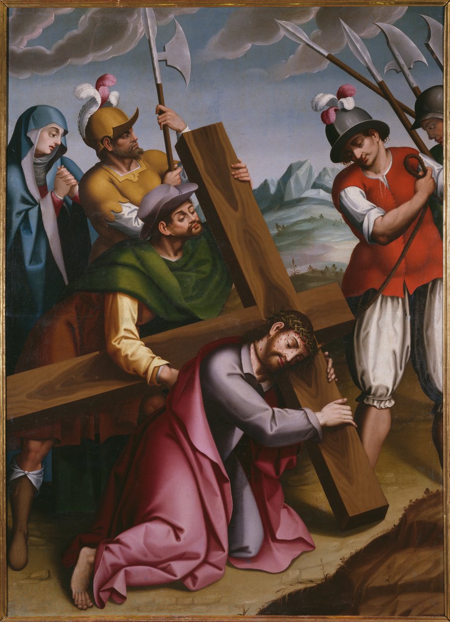 Bärandet av korset, Simon från Cyrene hjälper Jesus av Spanish School