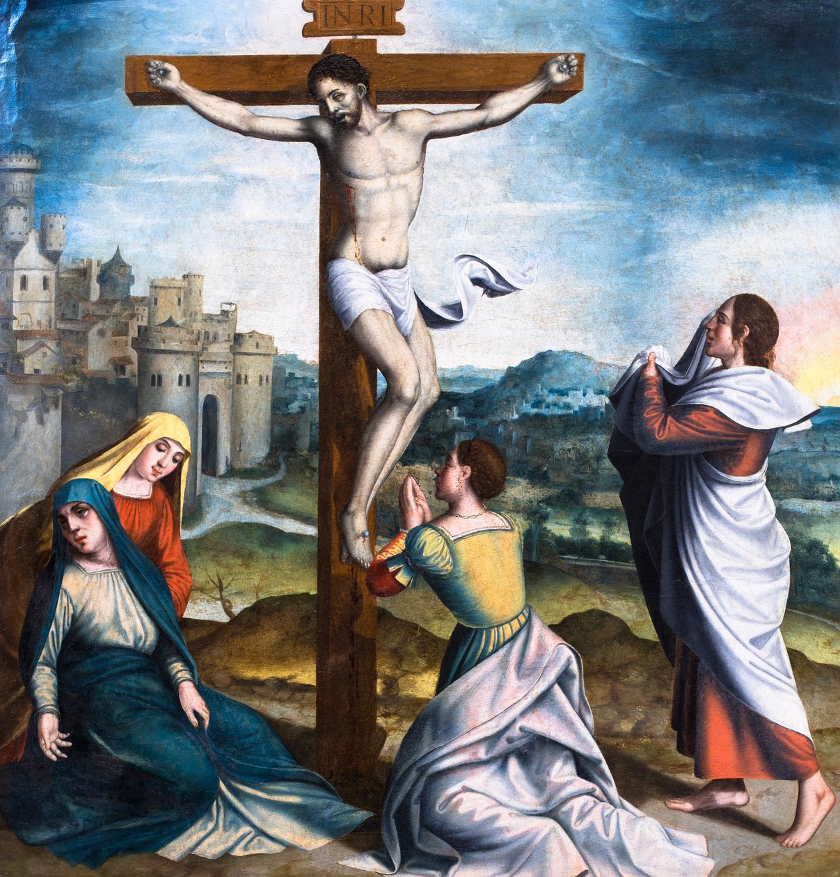 Korsfästelsen med de tre Maria och Sankt Johannes av Spanish School