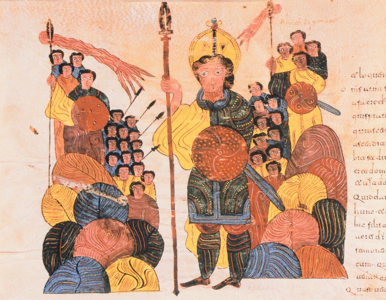 The Defeat of Goliath, från St. Isidores visigotisk-mozarabiska bibel, fol.118v., A.D. 960 (tempera på vellum) av Spanish School