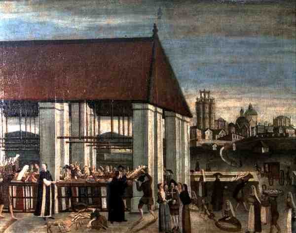Fiskmarknaden (olja på duk) (detalj) av Spanish School