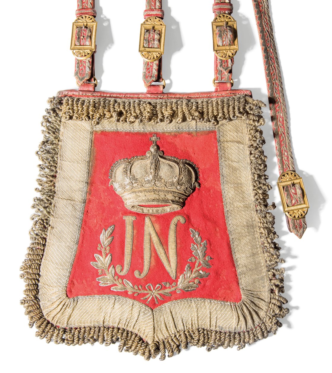 Joseph-Napoleon Bonapartes, kung av Spaniens sabretache, före 1813 (rött marockoläder med broderade guldslöjd och fästen i förgylld mässing) av Spanish School