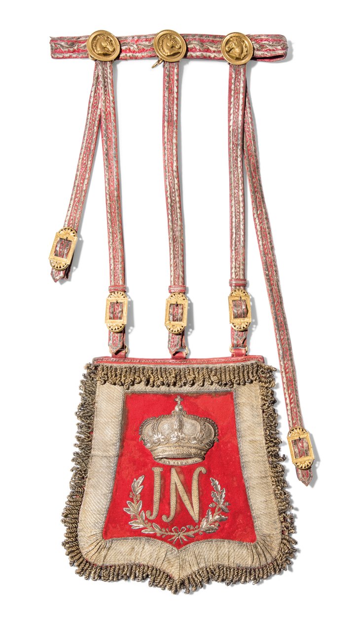 Joseph-Napoleon Bonapartes, kung av Spaniens sabretache, före 1813 (rött marockoläder med broderade guldslöjd och fästen i förgylld mässing) av Spanish School