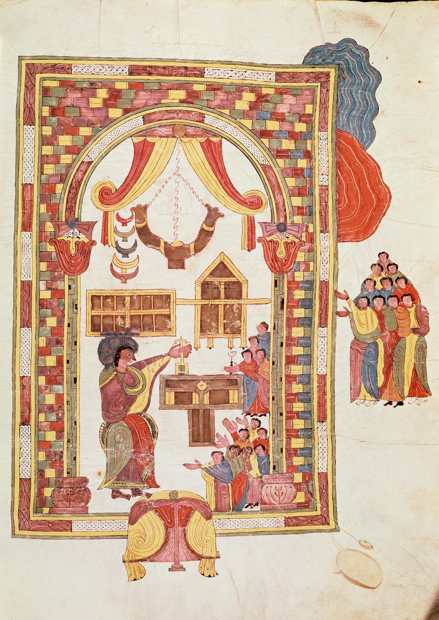 Jerusalems tempel, från St. Isidores visigotisk-mozarabiska bibel, fol.50r., A.D. 960 (tempera på vellum) av Spanish School