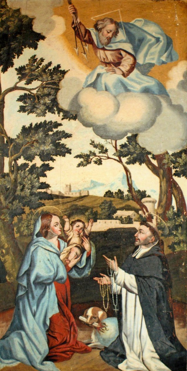 Jungfru Maria presenterar Jesus för St Dominic (se även 308142) av Spanish School
