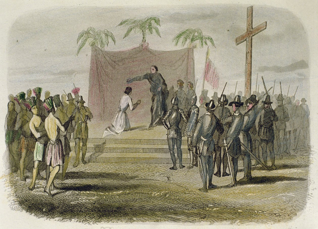 Dop av kungen på ön Cebu och femhundra andra indianer av medlemmar av Magellan-expeditionen den 14 april av Spanish School