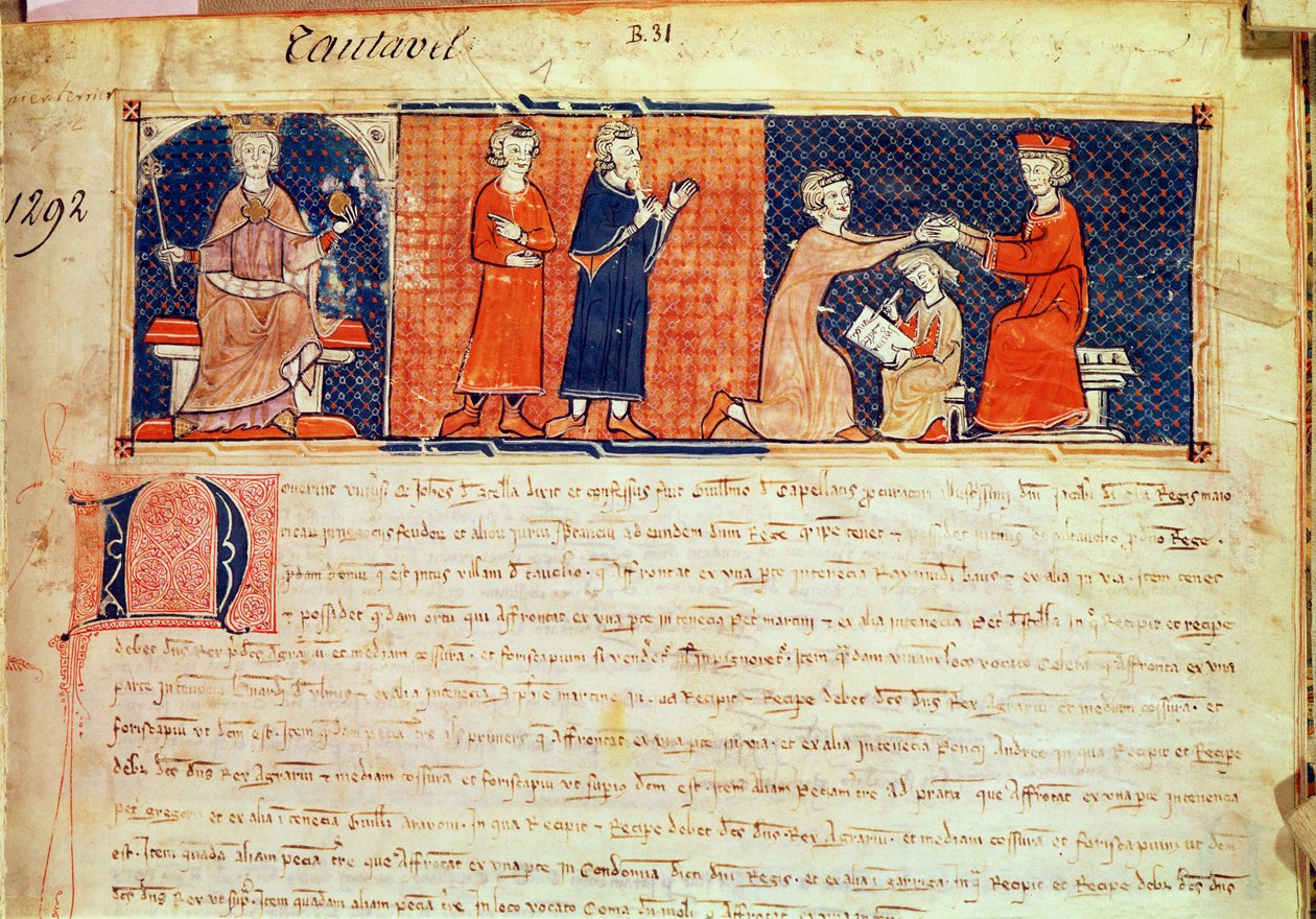 Feodalherren som predikar inför kungen av Mallorca, James I (1207-76) från Capbreu de Clayra et de Millas, 1292 av Spanish School