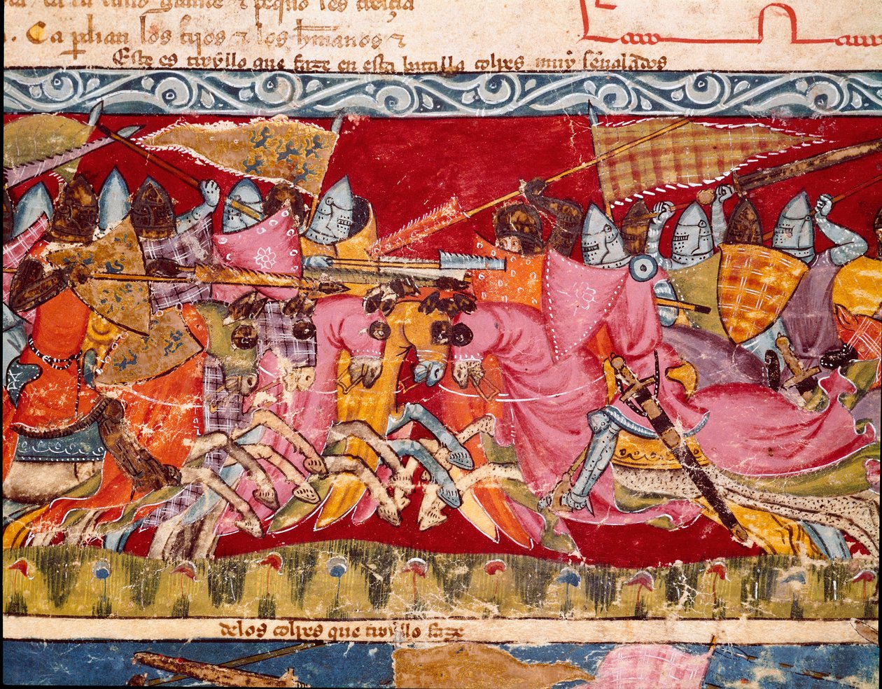 Trojankriget: strid mellan grekerna och trojanerna. Detalj av en miniatyr från det spanska manuskriptet "Codex Benito de Santa Mora"" av Spanish School