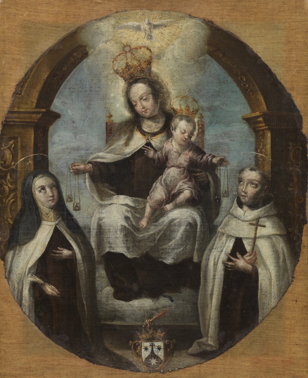 Jungfru och barn mellan Saint Claire och Saint Dominic, c.1700 av Spanish School
