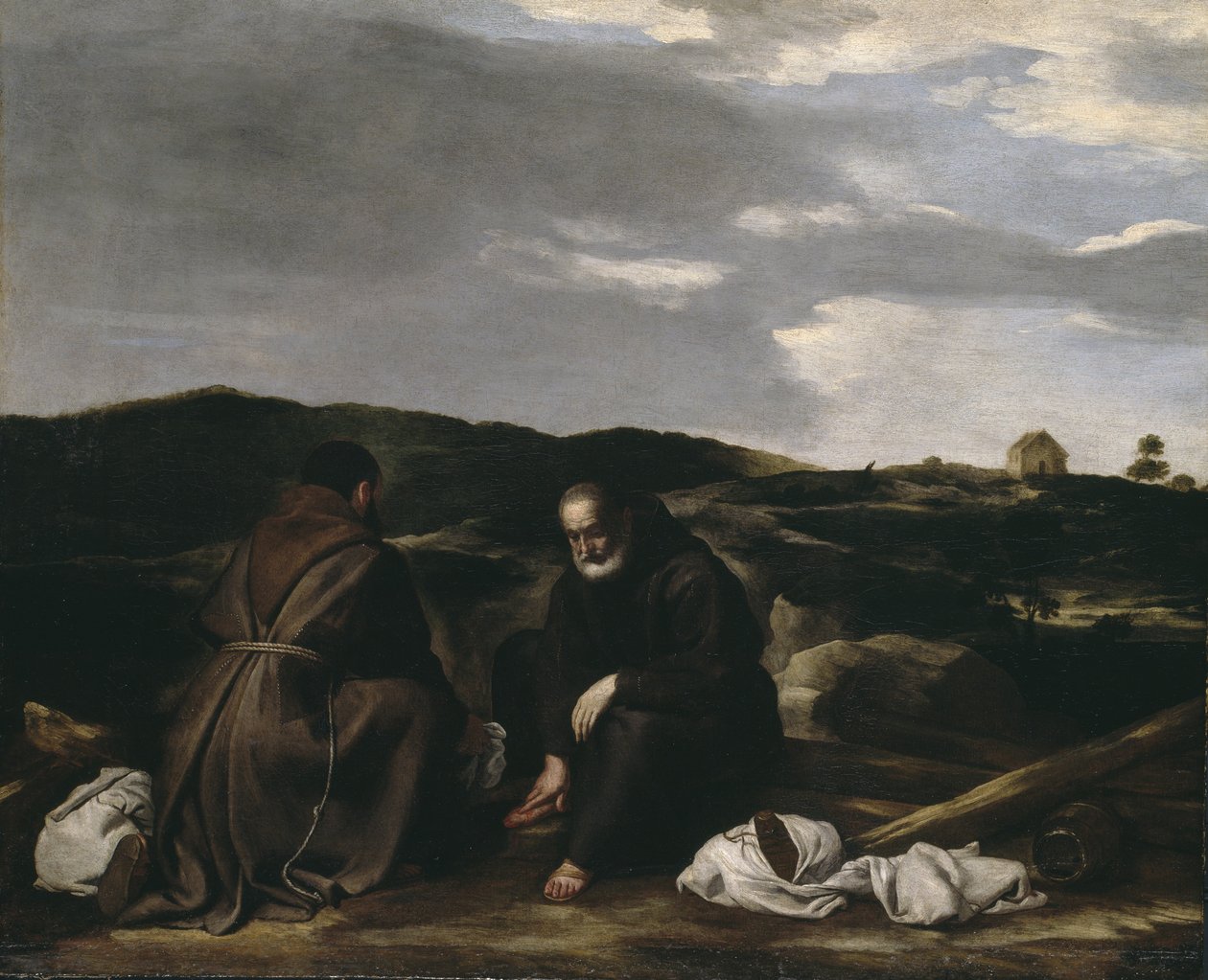 Två munkar i ett landskap, c.1645 av Spanish or Italian School