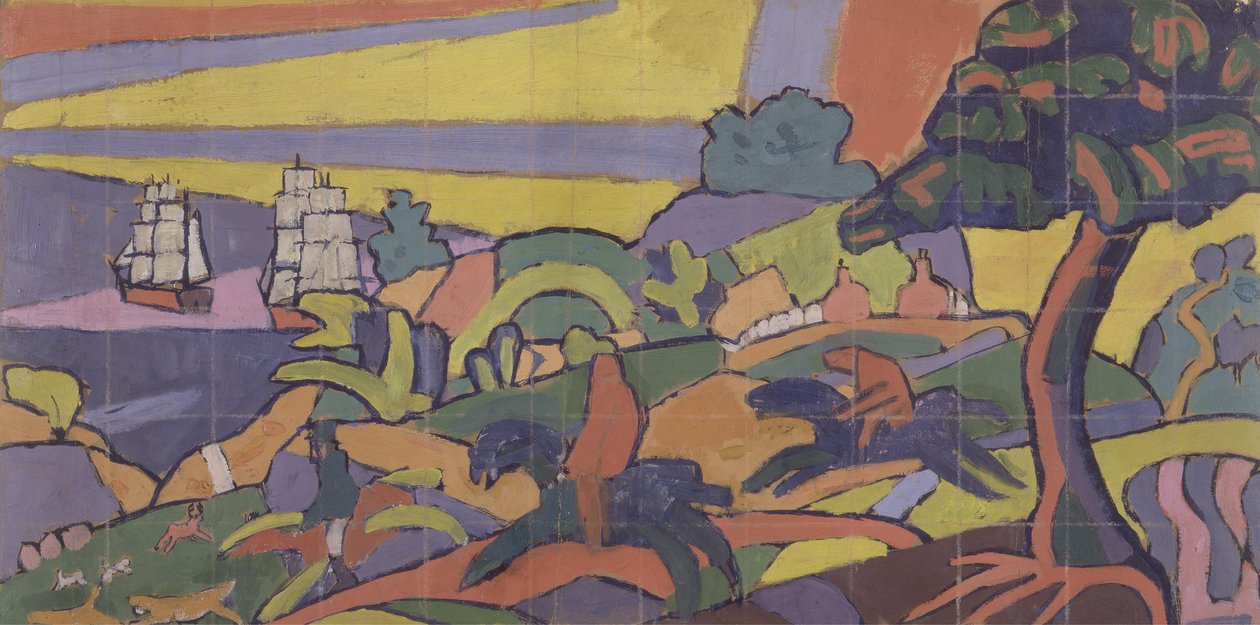 Design för hjortjaktsväggmålning i Cabaret Theatre Club, 1912 (olja och krita på papper) av Spencer Frederick Gore