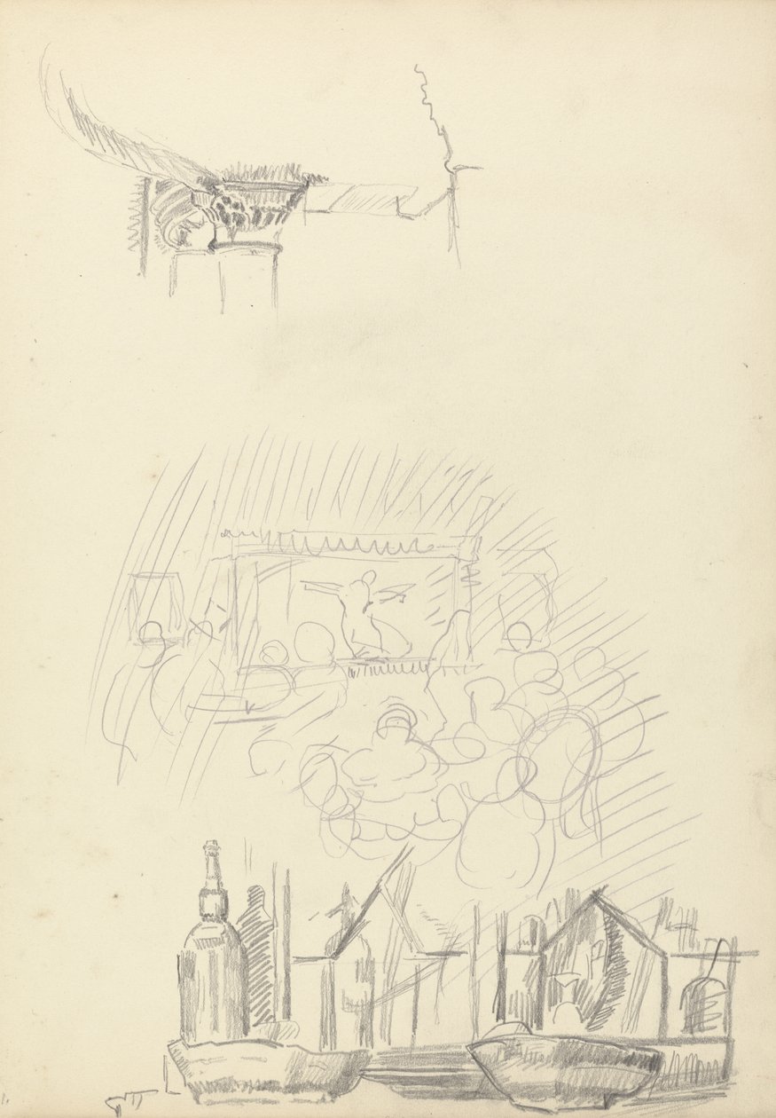 Skisser av en scen och bar, från Cave of the Golden Calf (grafit) (se 265063 för tergo) av Spencer Frederick Gore