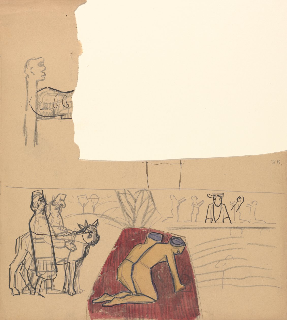 Cave of the Golden Calf: Design för en dekorativ panel, tillbedjare och kalv av Spencer Frederick Gore