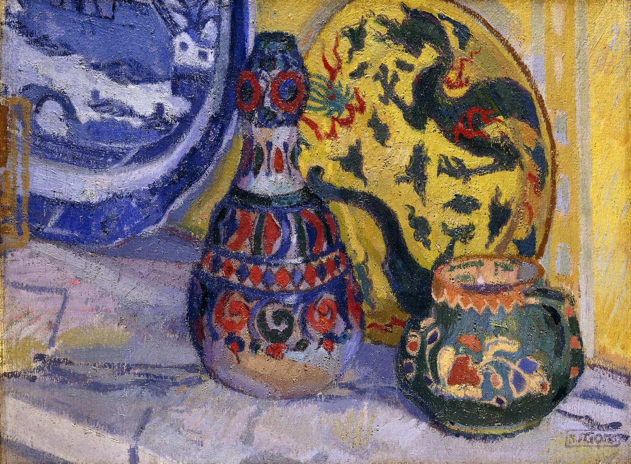 Stilleben med orientaliska figurer, 1913 av Spencer Frederick Gore