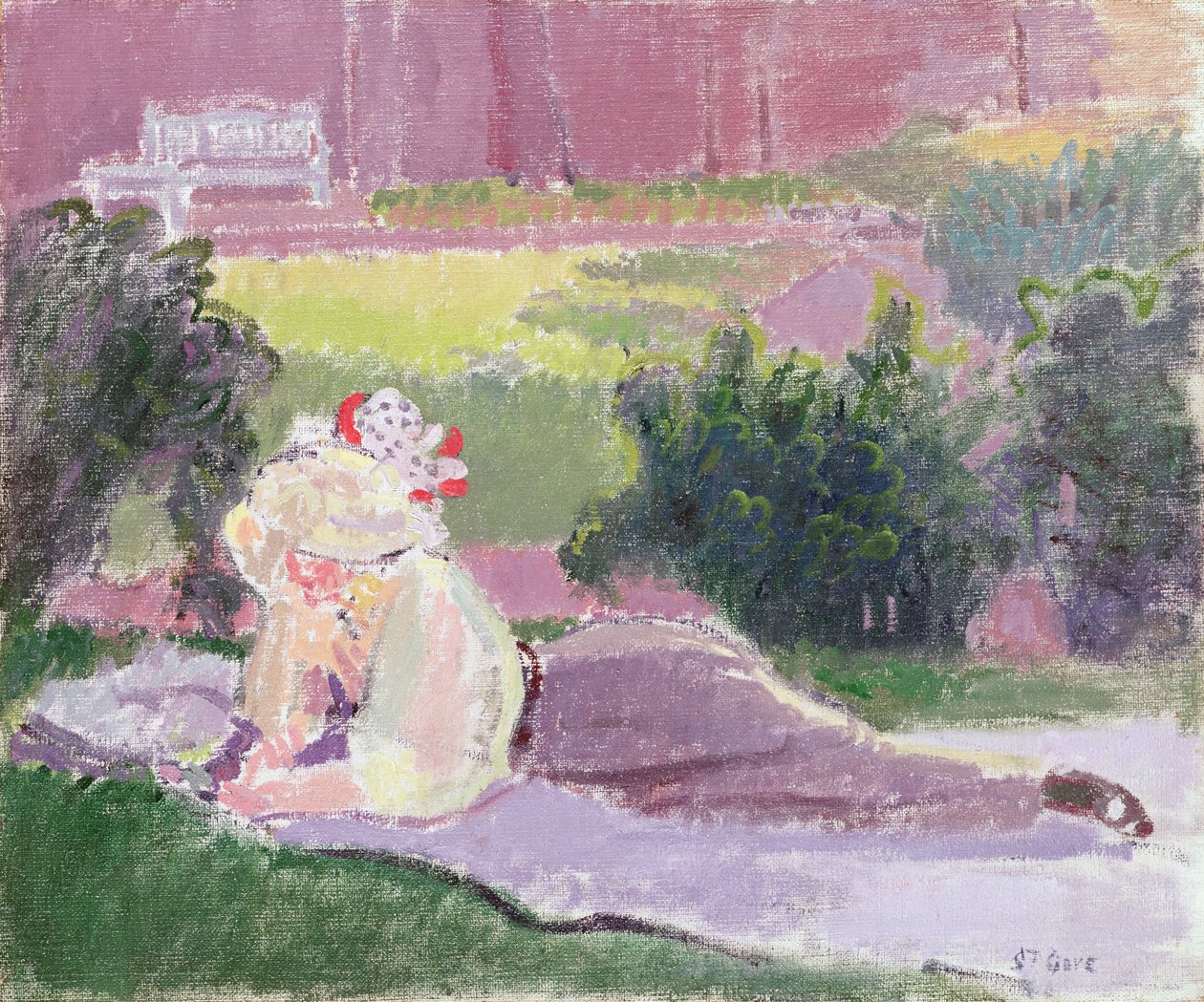 Konstnärens fru i trädgården i Rowlandson House av Spencer Frederick Gore
