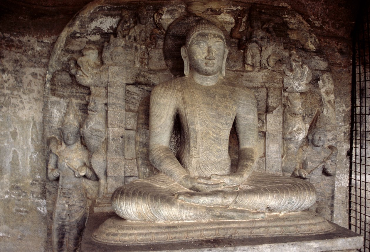 Sittande Buddha, Vijjadhara-grottan, Gal Vihara (granit) av Sri Lankan