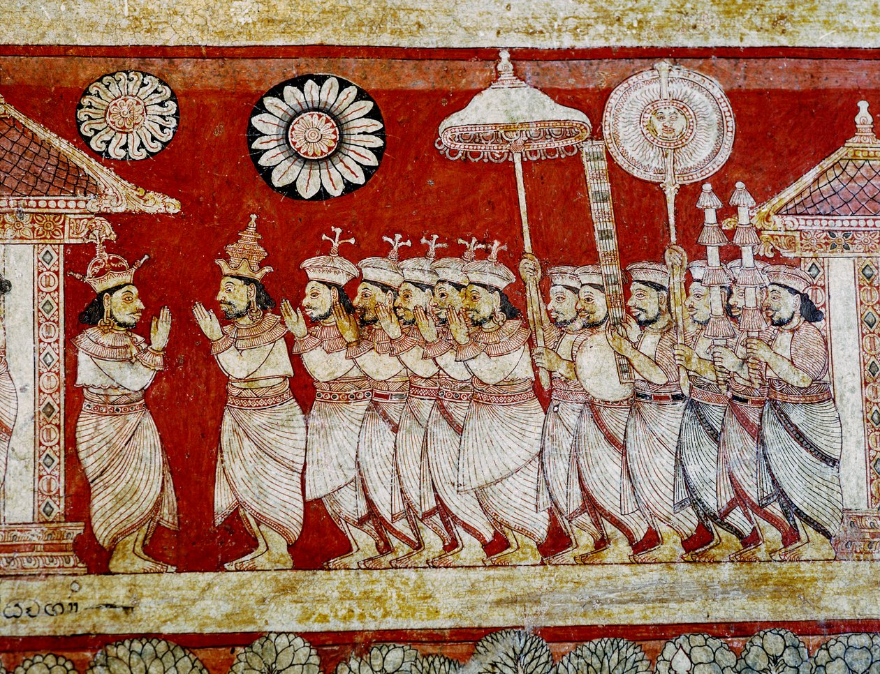 Detalj av väggmålning i Degaldoruwa Viharaya-templet av Sri Lankan School