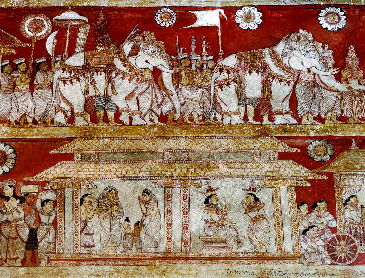 Detalj av väggmålning i Degaldoruwa Viharaya-templet (väggmålning) av Sri Lankan