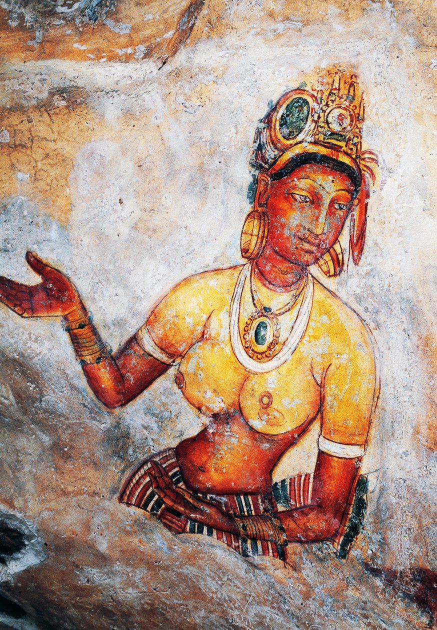 Maidens of Sigiriya, fresk, Sigiriya arkeologiska plats (Unescos världsarvslista av Sri Lankan School