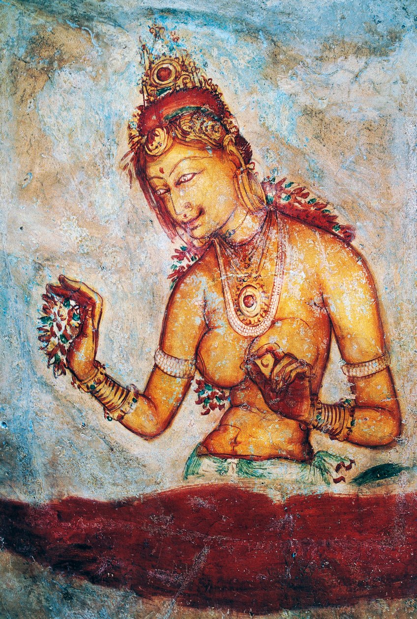 Sigiriyas jungfrur, fresk, Sigiriyas arkeologiska plats (Unescos världsarvslista av Sri Lankan School