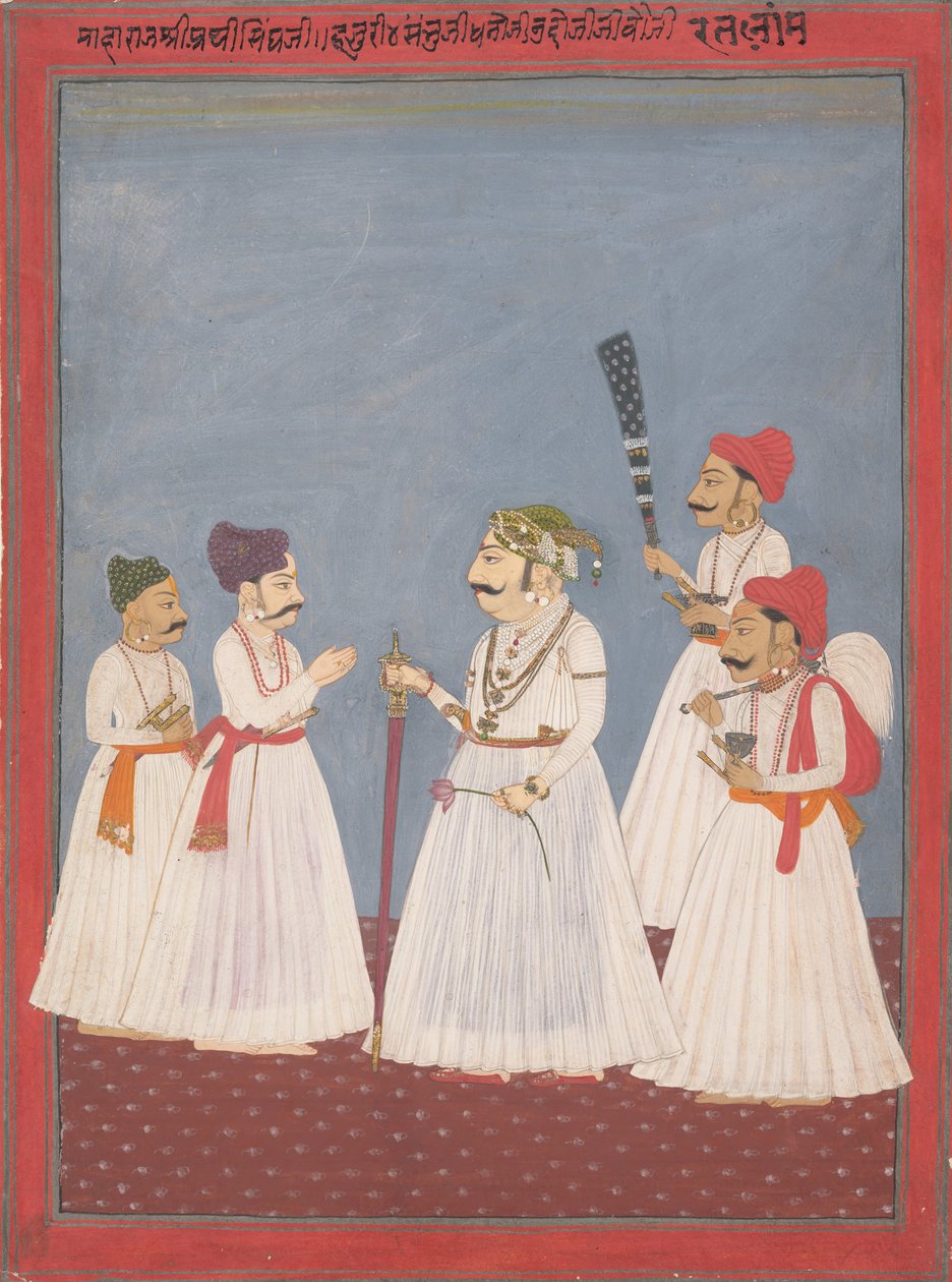 Prince with Four Attendants, sent 1700-tidigt 1800-tal. av Sri Prathi Singh of Ratlam