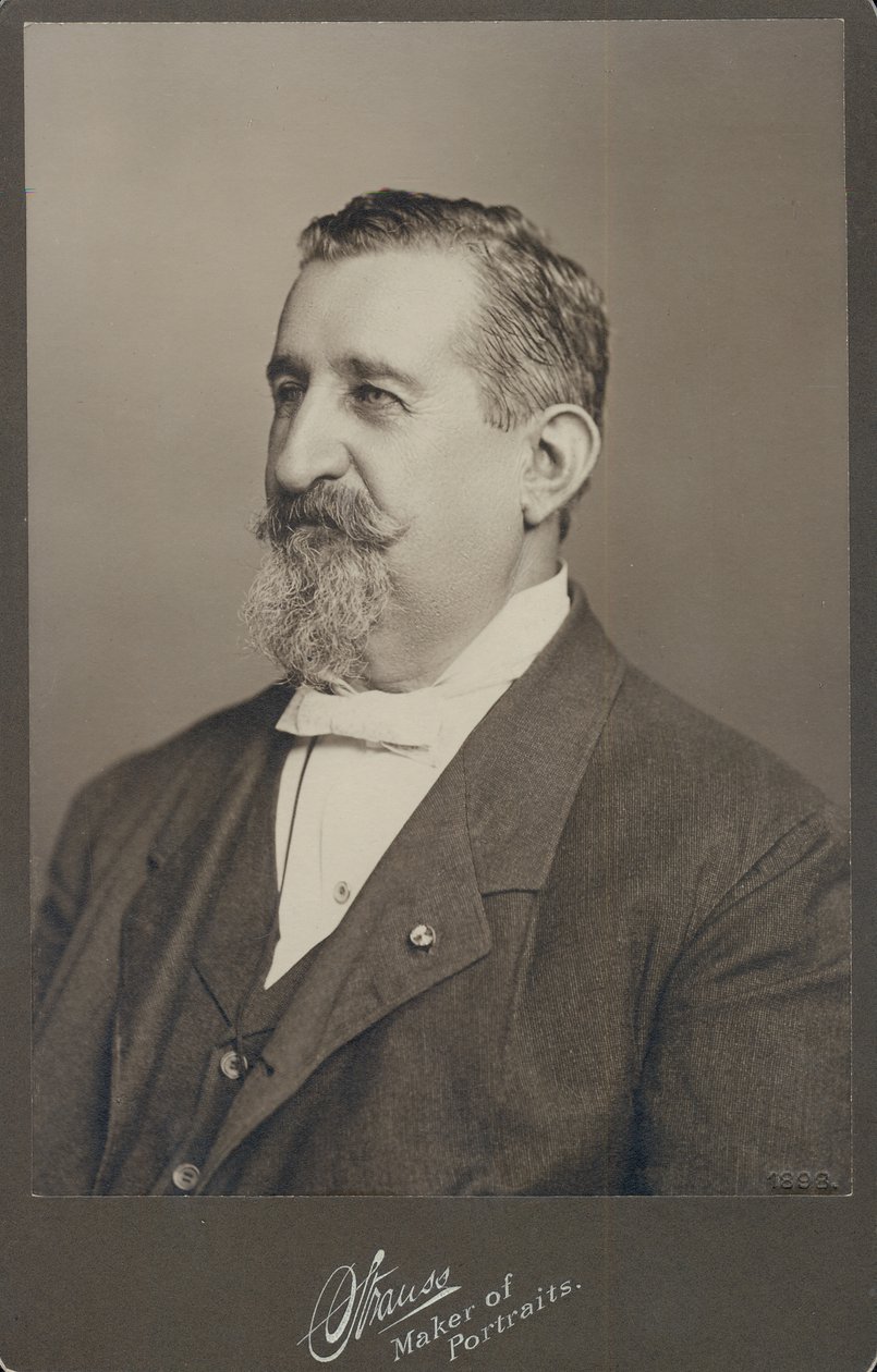 Bust portrait of Leopold Methudy wearing a suit, vest, and bow tie, and turned to the left. av St. Louis Strauss