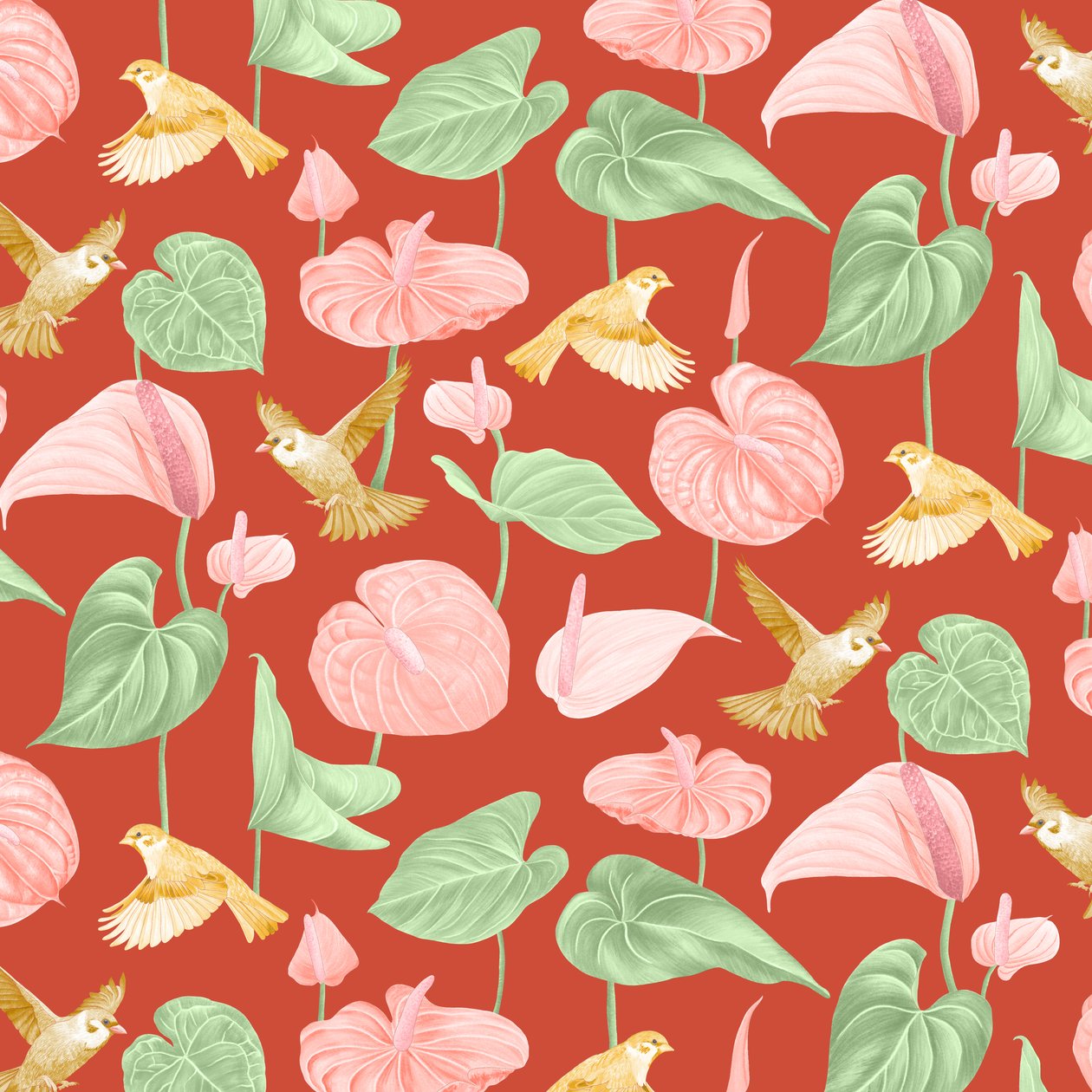 Anthurium-mönster, 2021 (grafitpenna  digital) av Stacy Hsu