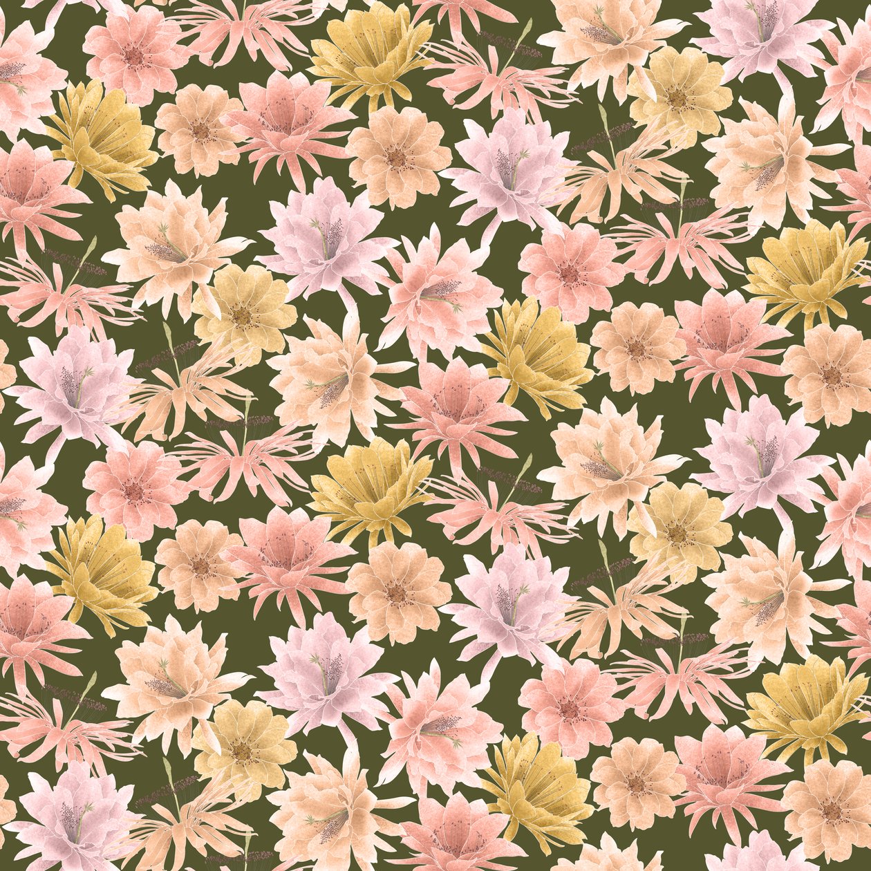 Mojave Desert Blooms-mönster, 2021 (grafitpenna  digital) av Stacy Hsu