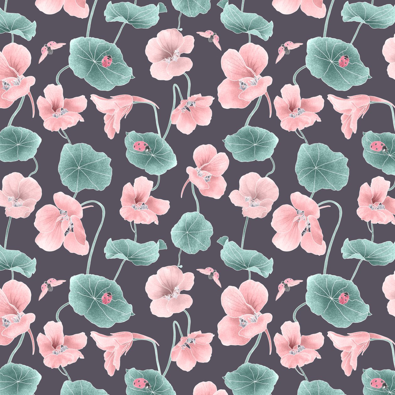 Nasturtium hjältemönster färgskala 1, 2020 (grafitpenna  digital) av Stacy Hsu