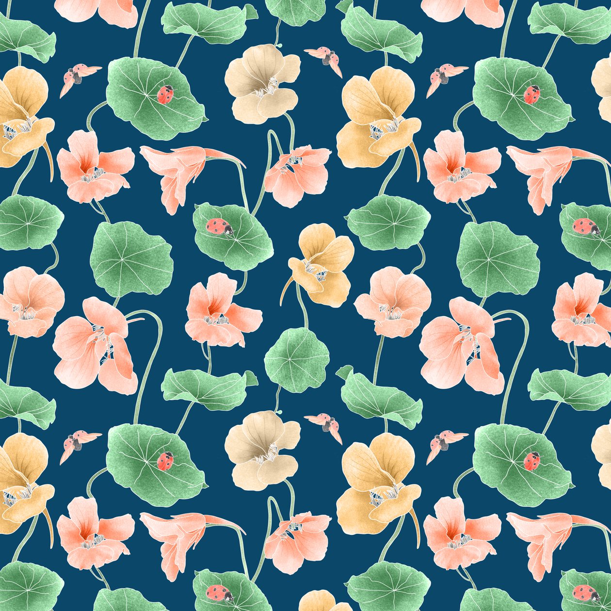 Nasturtium hjältemönster färgskala 2, 2020 (grafitpenna  digital) av Stacy Hsu