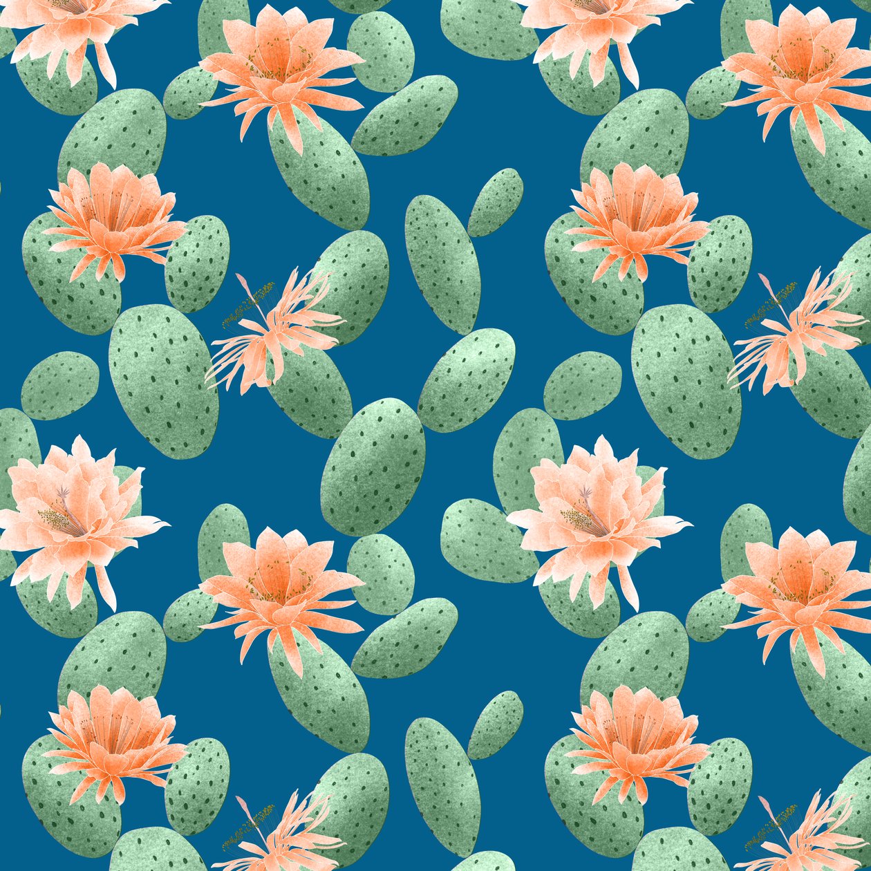 Prickly pear cactus-mönster, 2021 (grafitpenna  digital) av Stacy Hsu