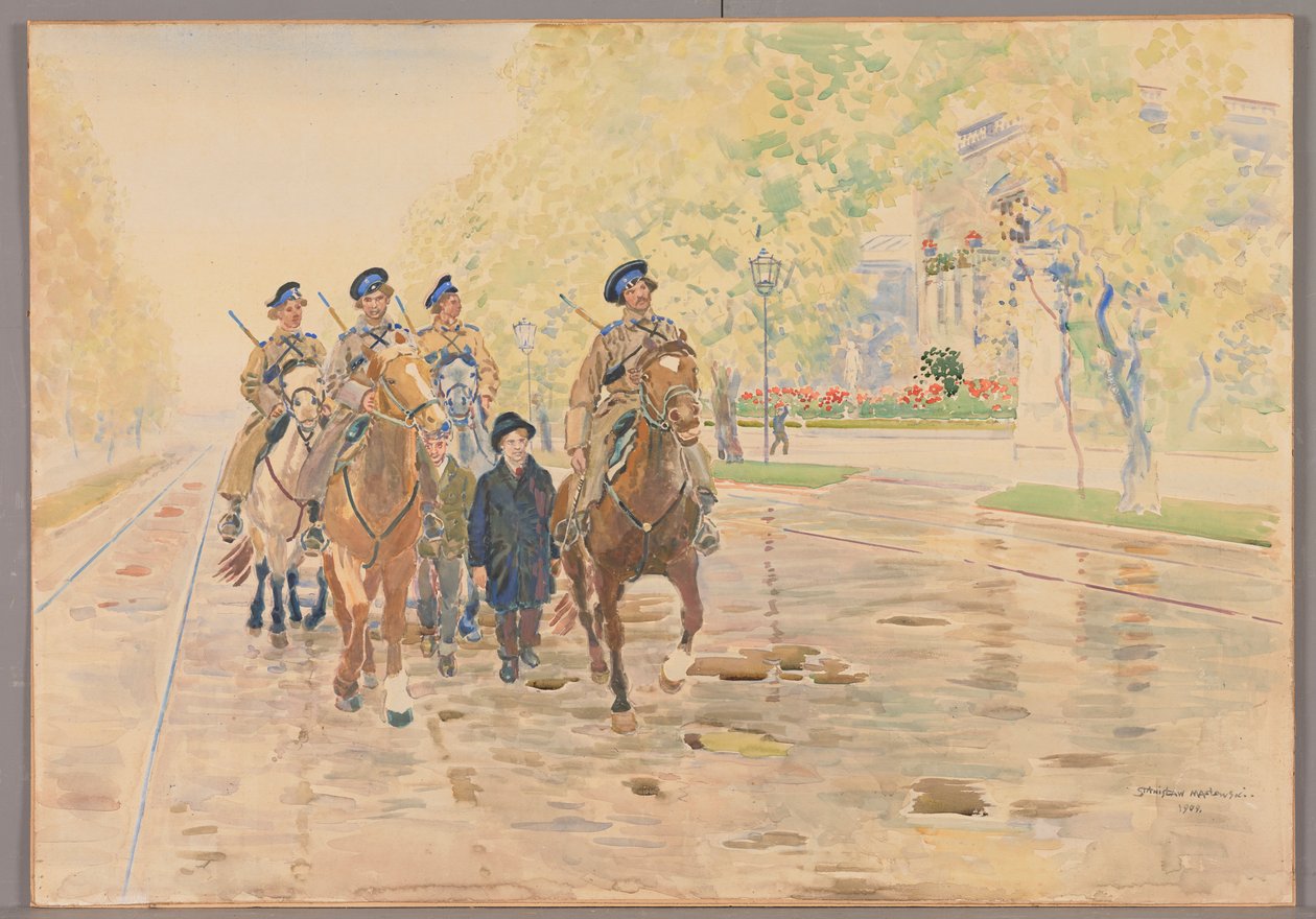 Hästpatrull i Aleje Ujazdowskie 1905, Stanisław Masłowski av Stanisław Masłowski