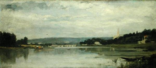På stranden av Seine vid Saint-Cloud, ca 1880 av Stanislas Victor Edouard Lepine