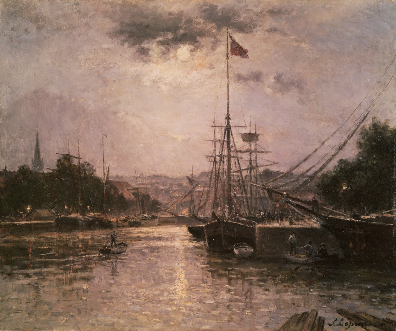 Utsikt över hamnen i Caen, ca 1889 av Stanislas Victor Edouard Lepine