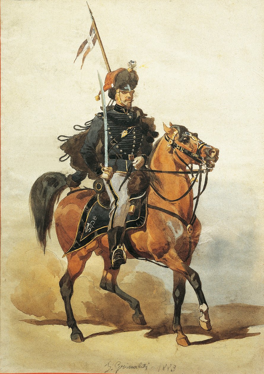 Officer of Hussars of Piacenza, teckning av Stanislao Grimaldi del Poggetto av Stanislas Grimaldi del Poggetto