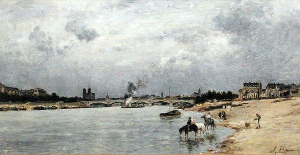 Austerlitz Bridge, Paris (olja på duk) av Stanislas Victor Edouard Lepine