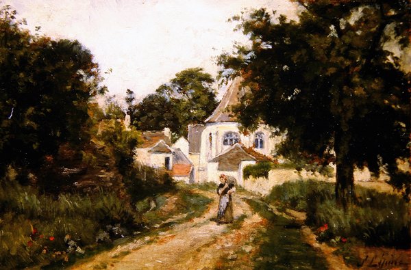 Leaving the Village (olja på duk) av Stanislas Victor Edouard Lepine